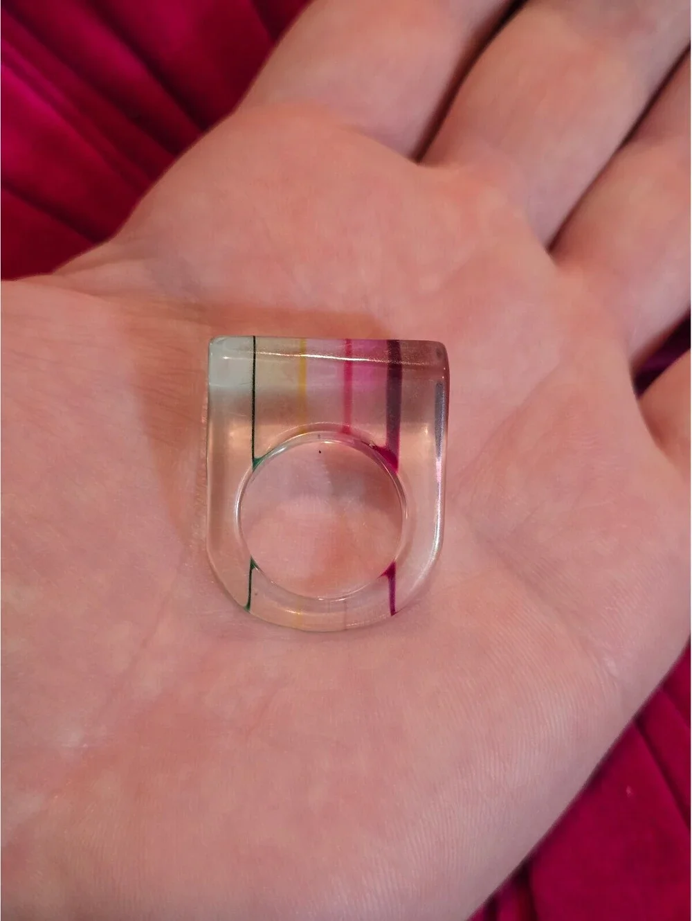 NOS Y2K Rainbow Color Ring - Acrylic / Lucite Chunky Multicolor Ring Size 7 VTG